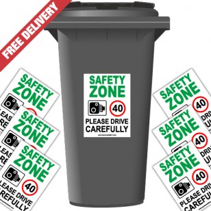 Safety Zone 40 mph Speed Reduction Wheelie Bin Stickers